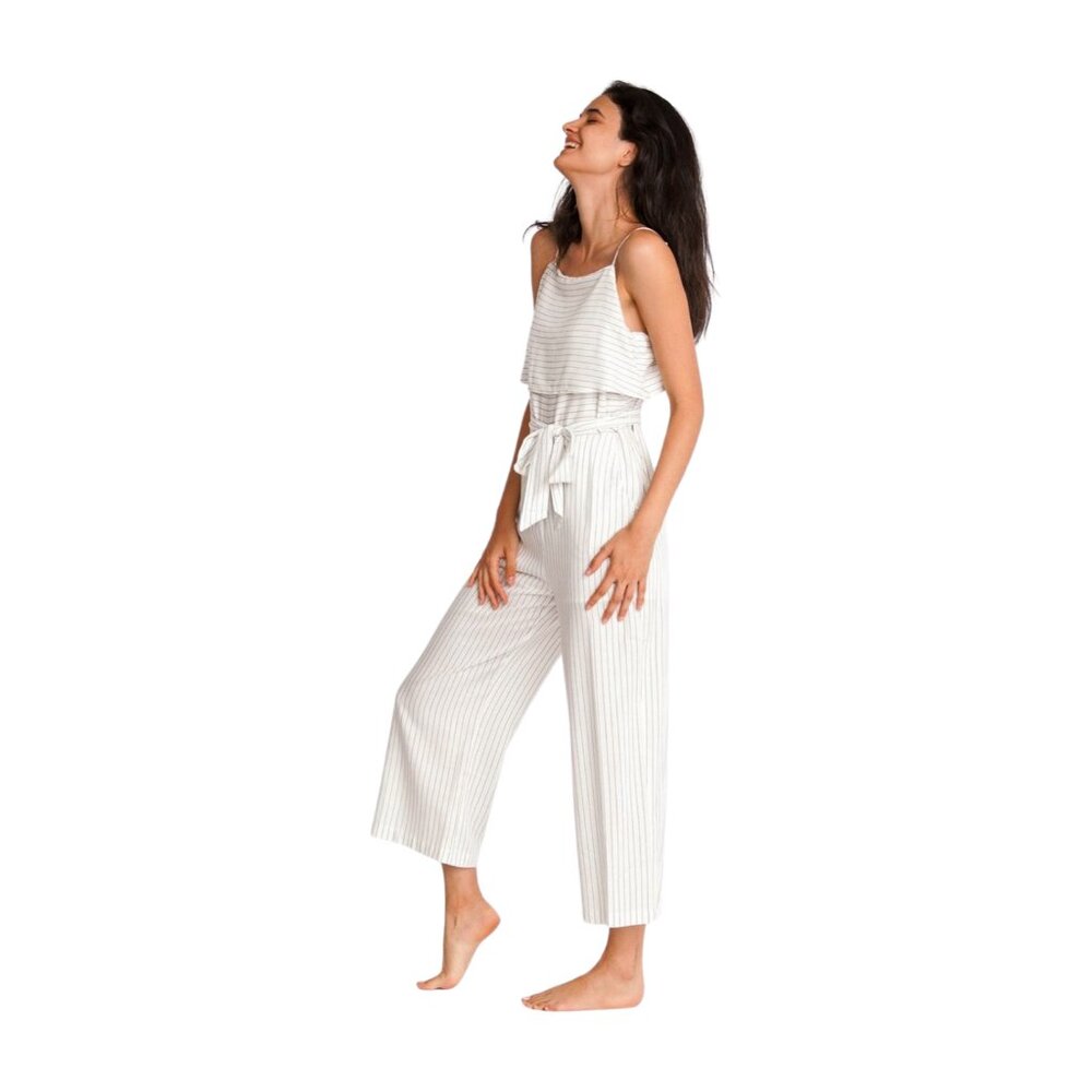 White with Grey Stripes Jumpsuit, 100% rayon self and 100% cotton lining, new - Picture 2 of 5